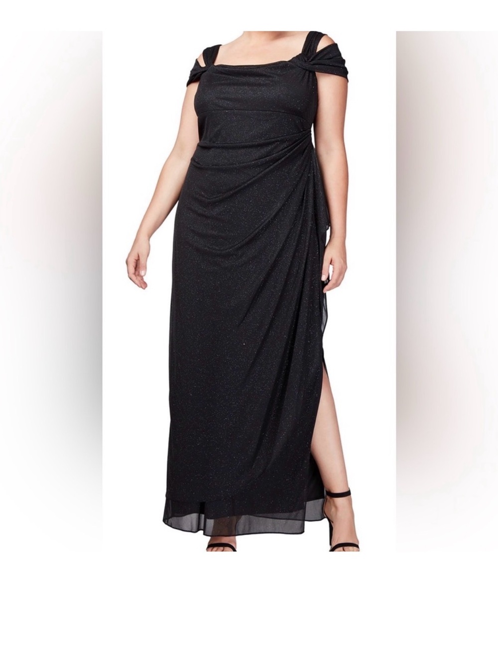 Alex Evenings Black Off-Shoulder Evening Dress with Side Drape